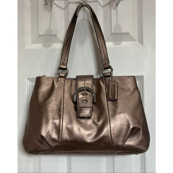 Coach Handbags - COACH - Lg. Soho East/West Tote Shoulder Bag in Metallic Bronze Leather. F18751